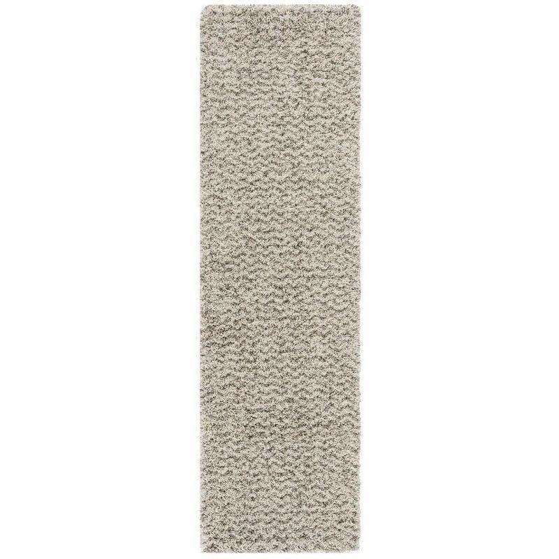 Ivory and Grey Chevron Shag Runner Rug, 2'3" x 8'