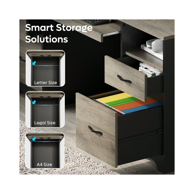 Bestier 59” Computer Desk with 4 Drawers, Office Executive Desk with File Drawer, Keyboard Tray for Home Office, Gray