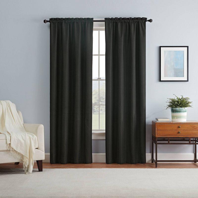 Blackout Black Polyester Rod Pocket Window Curtain Panel