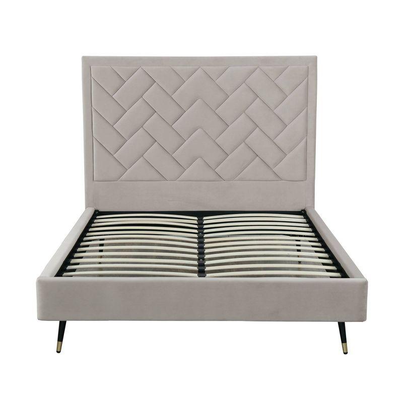 Manhattan Comfort Queen Crosby Modern Velvet Upholstered Bed Greige