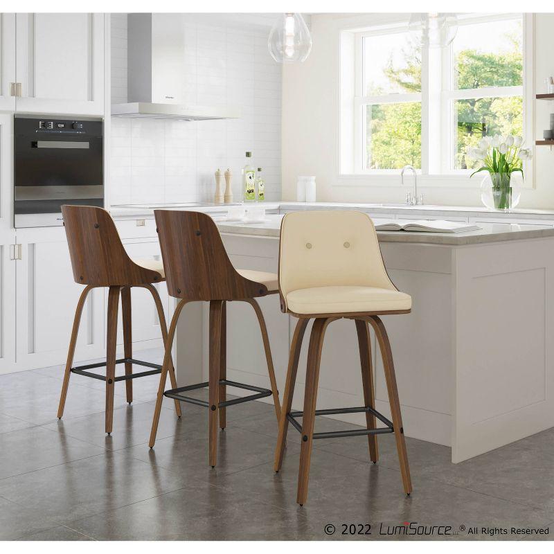 Set of 2 Gianna Upholstered Counter Height Barstools Cream/Walnut - Lumisource: Swivel, Tufted, Wood Legs