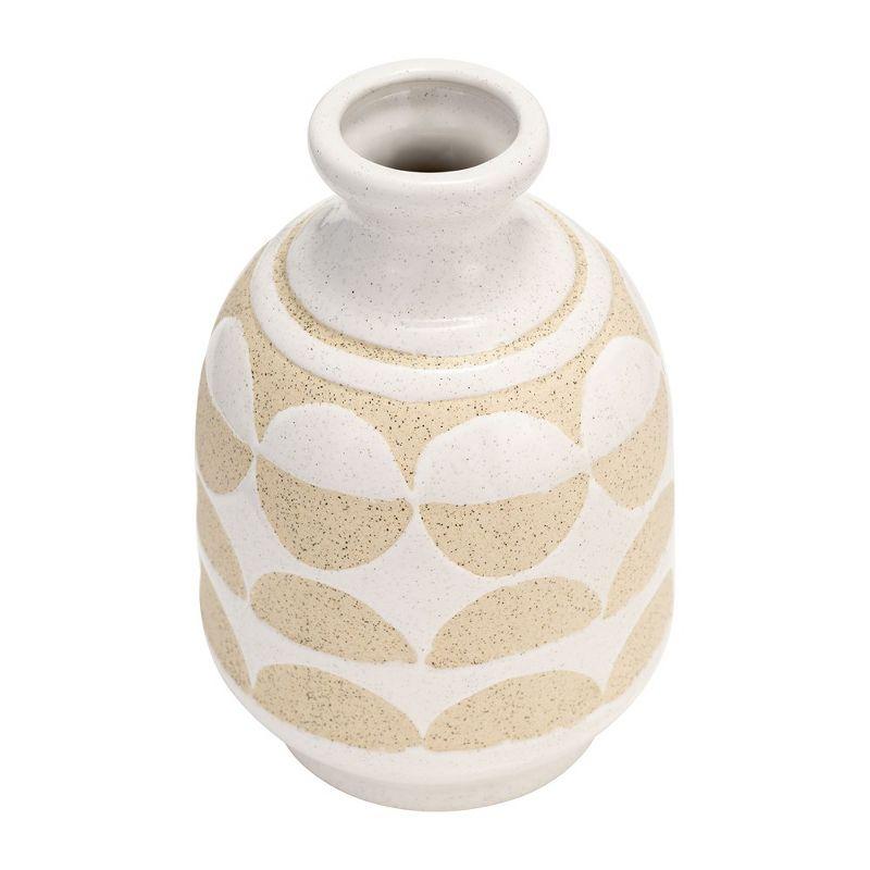 Sagebrook Home 10" Ceramic Vase - Contemporary Ivory / Beige Half Circle Design Decorative Table Accent for Home or Office - Unique Gift Idea