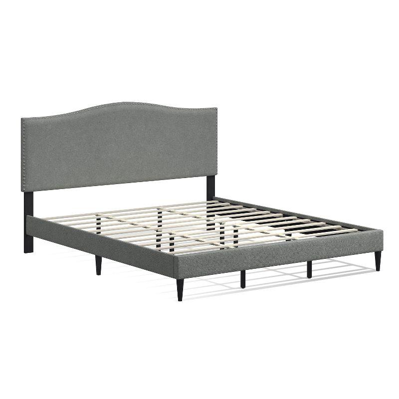 California King Stone Upholstered Platform Bed with Nailhead Trim