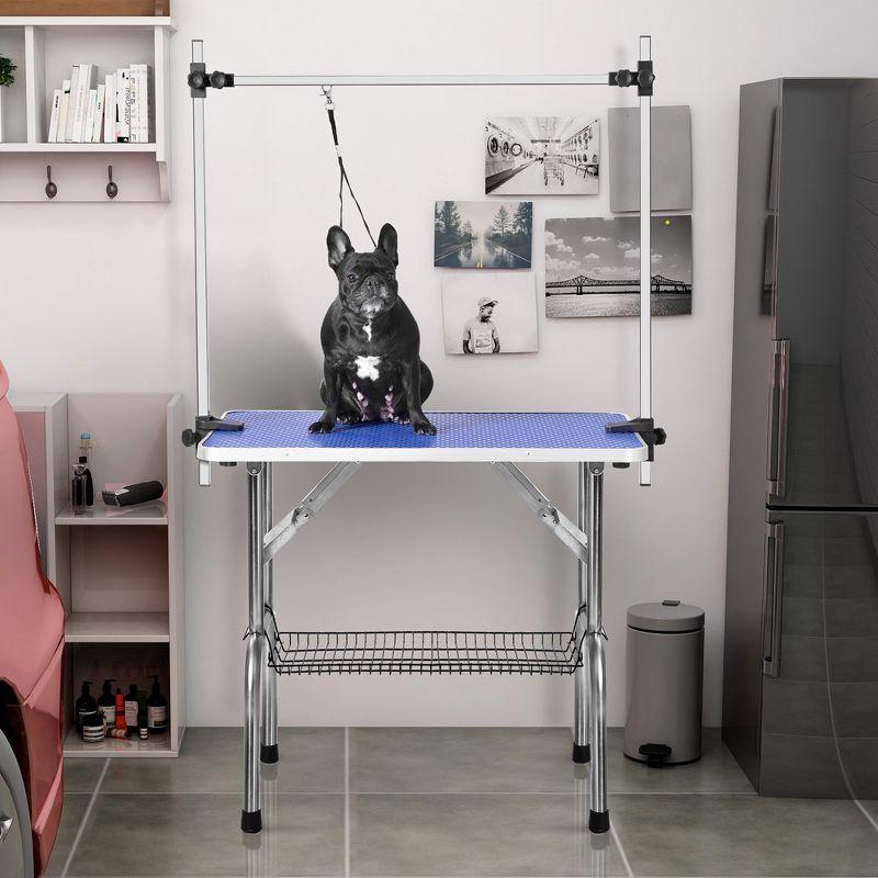 36" Blue Folding Dog Grooming Table with Stainless Steel Frame