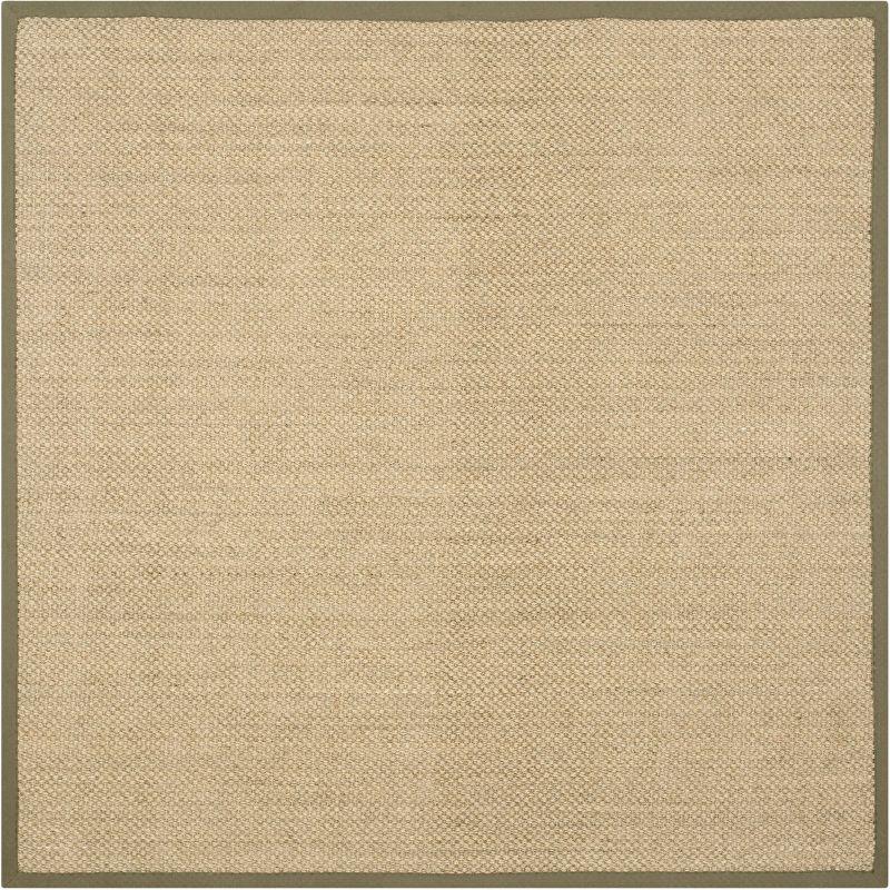 Natural Green Hand-Knotted Cotton Square Area Rug