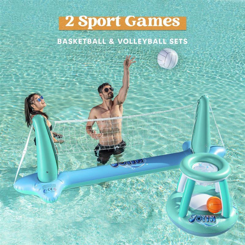 Phantoscope Floating Swimming Game Toy For Kids And Adults, Summer Floaties, Volleyball Court (105”X28”X35”)|Basketball (27”X23”X27”),L-Blue