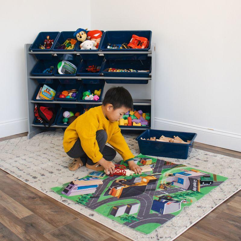 Newport Super Sized Kids' Toy Storage Organizer with 16 Storage Bins Navy/Gray - Humble Crew