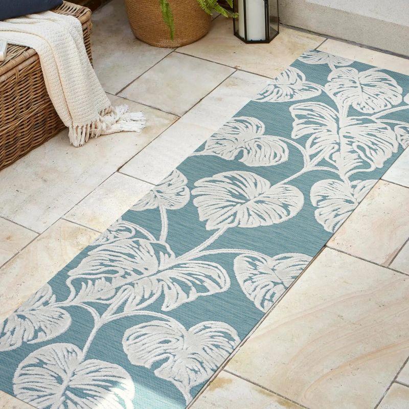 JONATHAN Y Tobago High-Low Two-Tone Monstera Leaf Floral Indoor/Outdoor Area Rug