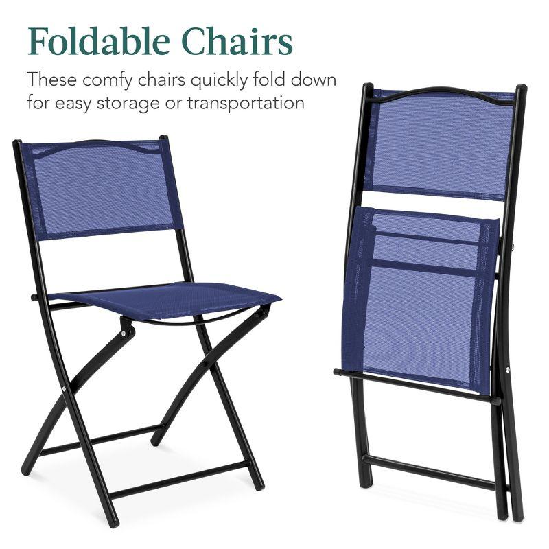 George Oliver 3-Piece Patio Bistro Dining Furniture Set W/ Glass Tabletop, Folding Chairs