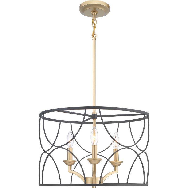 Progress Lighting Landree 3-Light Chandelier, Black, Geometric Cage, Brushed Brass Inner Cluster, Modern/Luxury