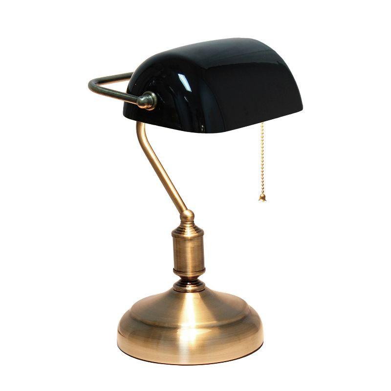 Executive Banker's Desk Lamp with Glass Shade Black - Simple Designs: ETL Listed, Metal Body, Pull Chain