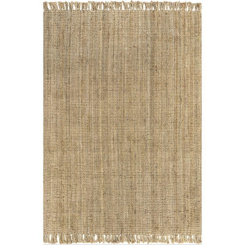 Nuloom 4 Square Daniela Jute Tassel Hand Woven Indoor Area Rug, Natural, Solid Chunky Farmhouse Design, Natural Fiber BedroomLiving Room