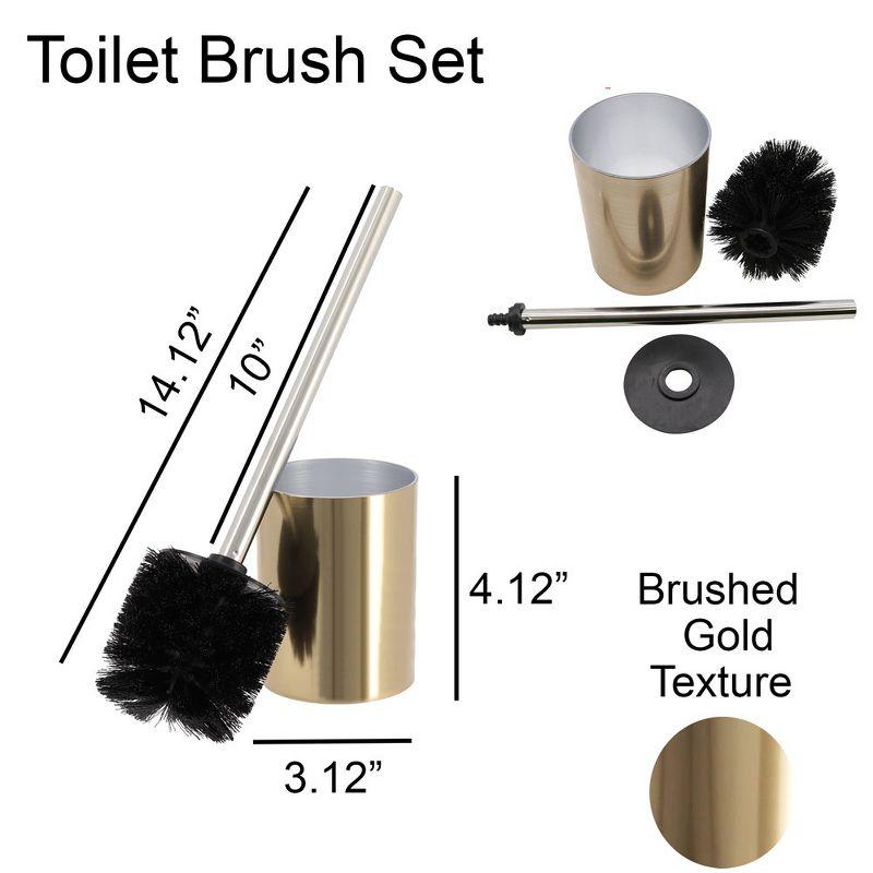 Gold and Silver Brushed Aluminum Toilet Brush and Holder Set