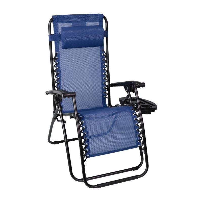 Navy Folding Mesh Zero Gravity Chair Set with Pillow and Tray