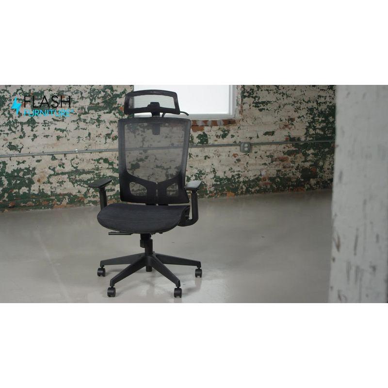 Flash Furniture Ergonomic Mesh Office Chair with Synchro-Tilt, Pivot Adjustable Headrest, Lumbar Support, Coat Hanger and Adjustable Arms