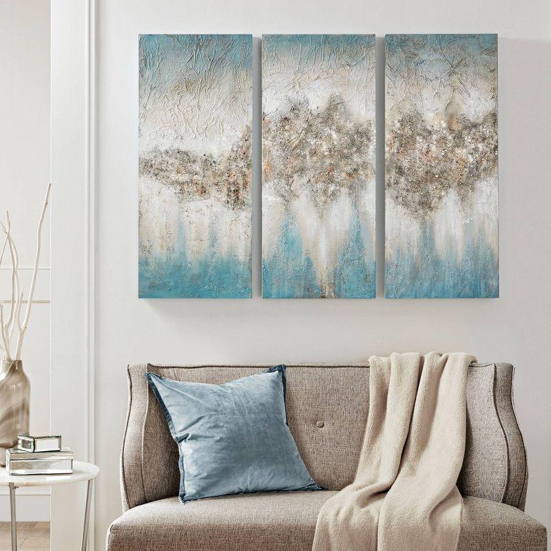 (Set of 3) 15" x 35" Luminous Hand Painted Canvas Set Blue: Madison Park Nautical Abstract Wall Art for Home Decor