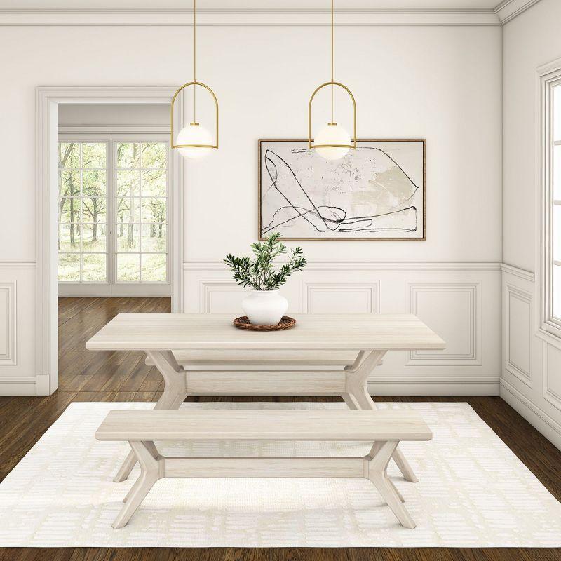 Plank+Beam Solid Wood Verso Dining Bench, 60" Entryway Bench, Minimalist Room Bench, White Sand