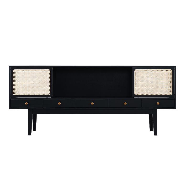 Simms 76.5'' Black Midcentury Modern Media Console with Cane Doors