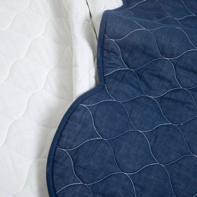 3pc King California King Coastal Chic Scallop Edge Reversible Quilt Set Navy Blue/White - Lush Décor: Lightweight Bedding Quilts
