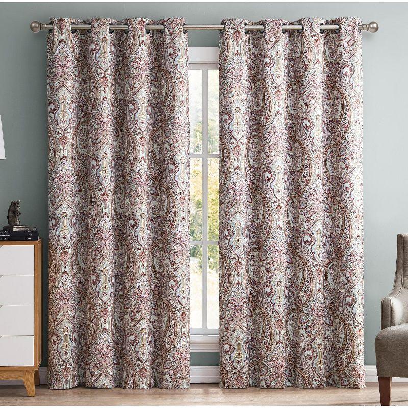 HLC.ME Paris Paisley Decorative Print Damask Pattern Light Reducing Grommet Window Curtain Panels for Bedroom, Set of 2 - Spice, 50 W x 84 L