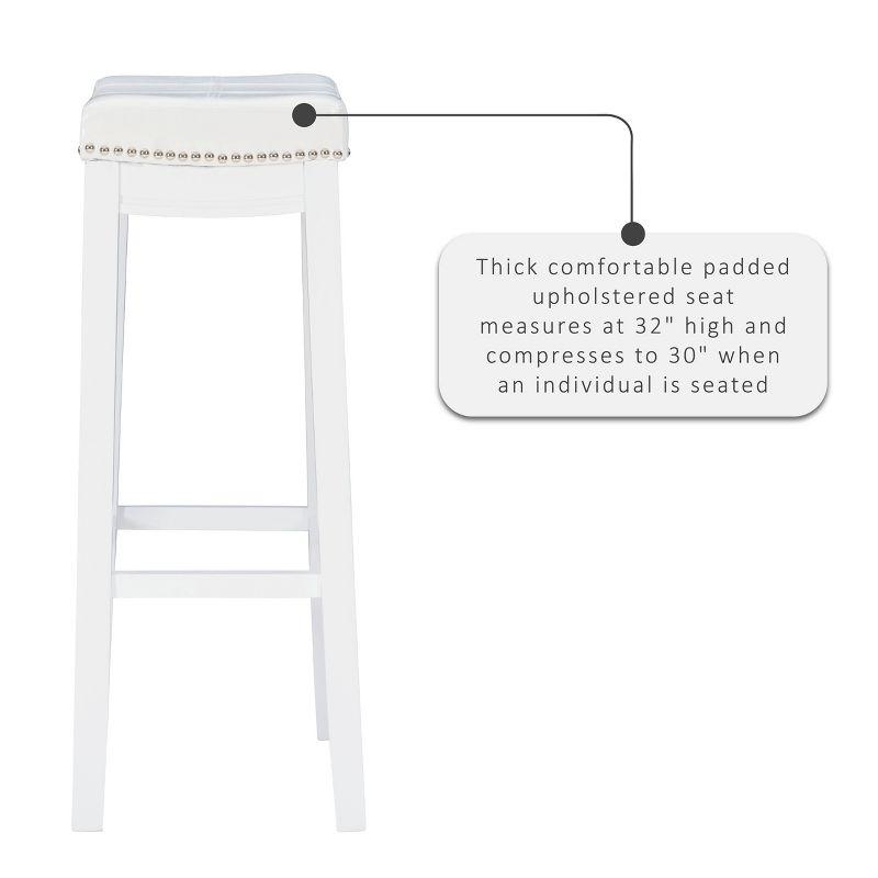 Linon Claridge Backless Faux Leather Nailhead Saddle Barstool Black/White: Upholstered, Rubberwood Legs, Footrest