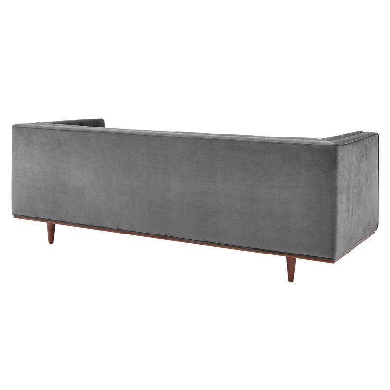 Elation 90.5'' Gray Faux Leather Tufted Sofa with Wood Frame