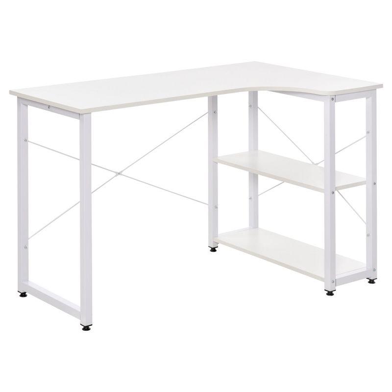 White L-Shaped Wood Writing Desk with Shelves