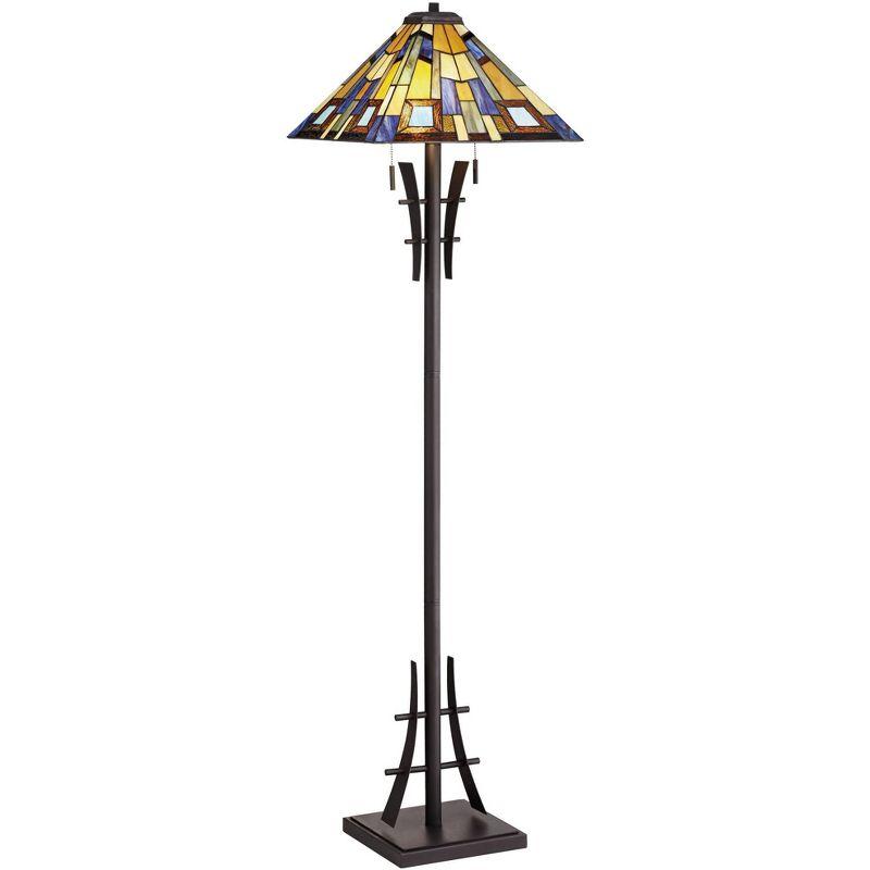 Bronze Iron Tiffany Style Floor Lamp with Art Glass Shade