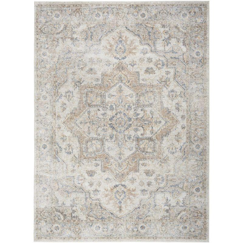 Nourison Astra Machine Washable Vintage Medallion Indoor Rug Silver Grey 6'7" x 9'