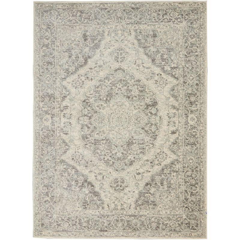 Nourison Tranquil Vintage Persian Center Medallion Area Rug Ivory Grey 5'3" x 7'3"