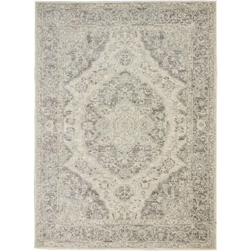 Elegant Ivory-Grey Synthetic 5'3" x 7'3" Indoor Area Rug