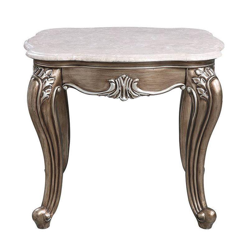 Acme Furniture 28" Elozzol Accent Table Marble & Antique Bronze Finish: Square, Wood Frame, Metal Glides, No Tools Assembly