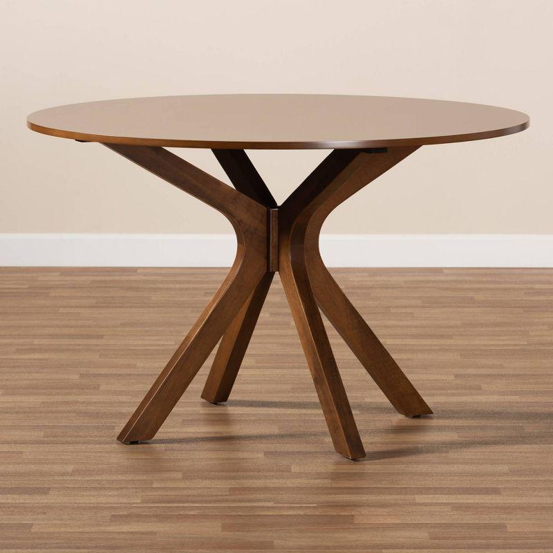 48" Kenji Wide Round Wood Dining Table Walnut - Baxton Studio: Mid-Century Modern, Seats 6, MDF Composite