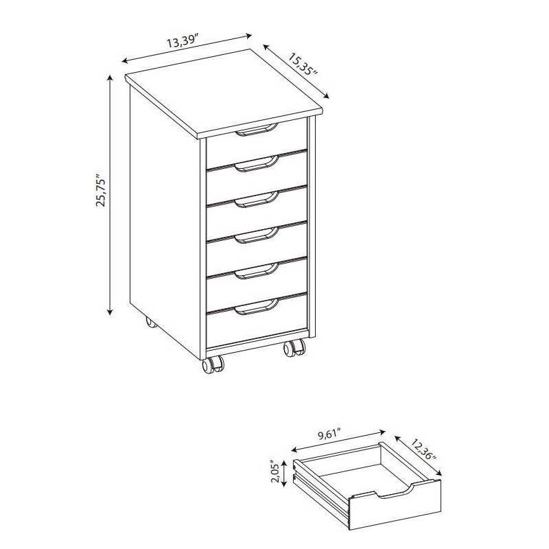 Cary 6 Drawer Rolling Storage Cart - Linon