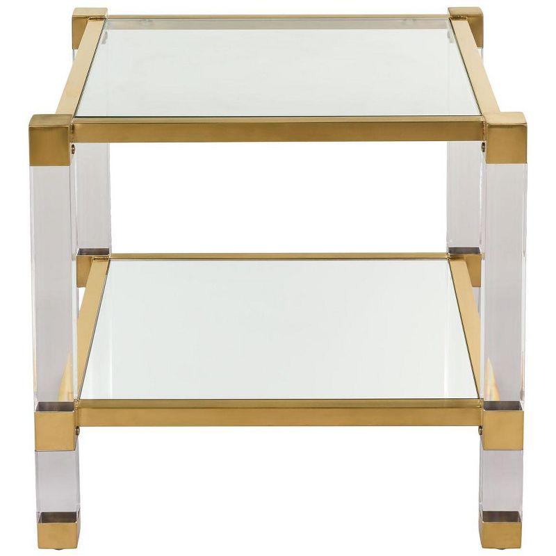 Elegant Transitional 24'' Gold Metal and Glass Square End Table