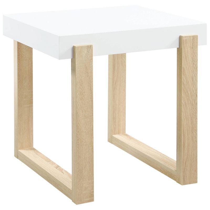 Pala White High Gloss and Natural Wood Rectangular End Table