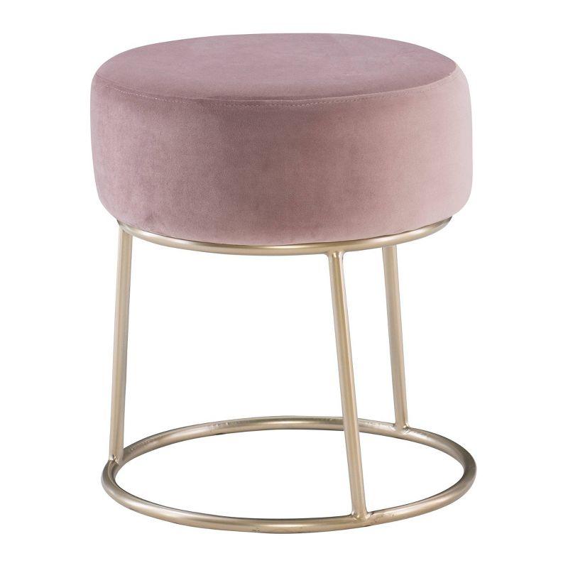 Pink Velvet and Gold Accent Vanity Stool