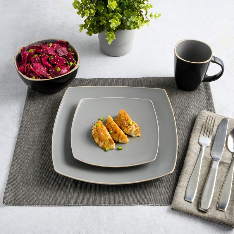 Gibson Soho Lounge Square 16-Piece Matte Stoneware Dinnerware Set Matte Grey