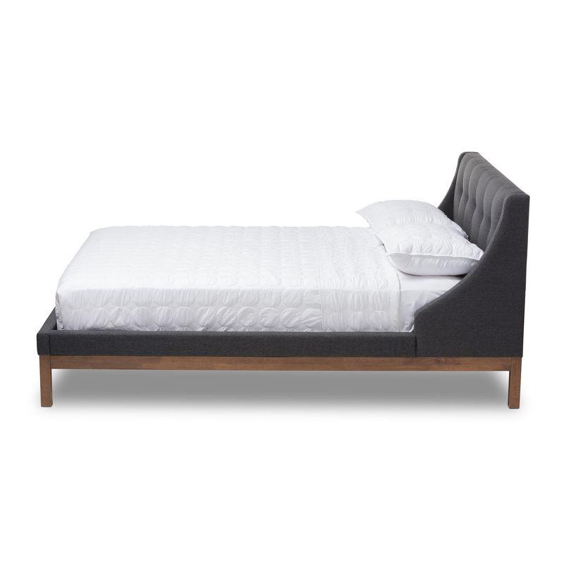 Queen Dark Grey Tufted Upholstered Walnut Wood Platform Bed