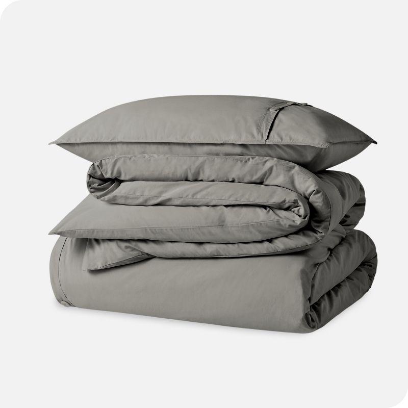 Light Gray Organic Cotton Twin XL Percale Duvet Cover Set