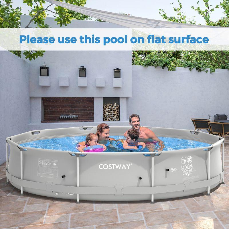 Costway Round Above Ground Swimming Pool Patio Frame Pool W/ Pool Cover Iron Frame