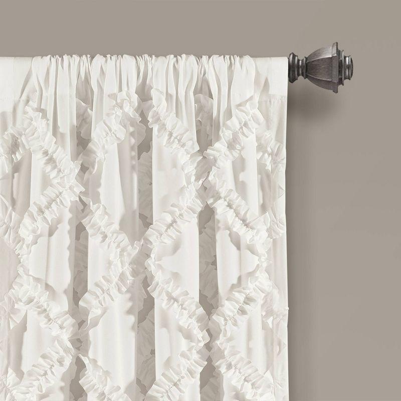 Ruffle Diamond Polyester Semi Sheer Curtain Pair