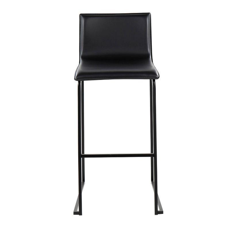 LumiSource Set of 2 Mara Upholstered Barstools Black: Faux Leather, Steel Frame, Fixed Height 29.25"
