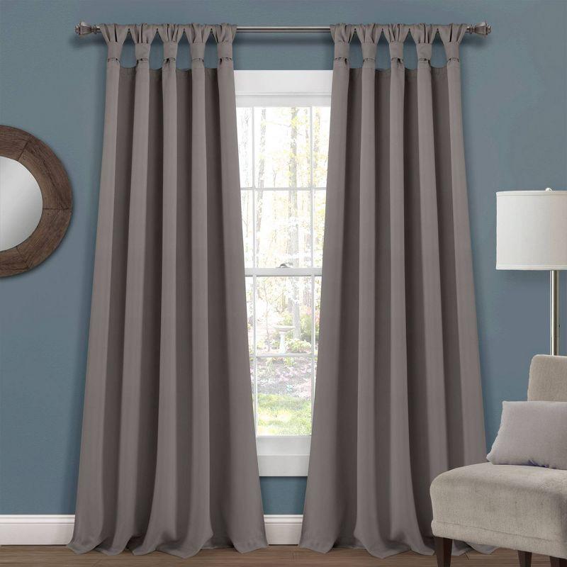 Dark Gray Knotted Tab Top Blackout Polyester Drapes, 52" x 84"