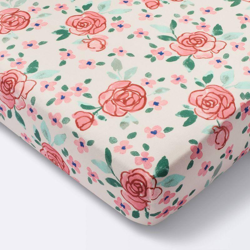 White Cotton Floral Percale Toddler Crib Sheet