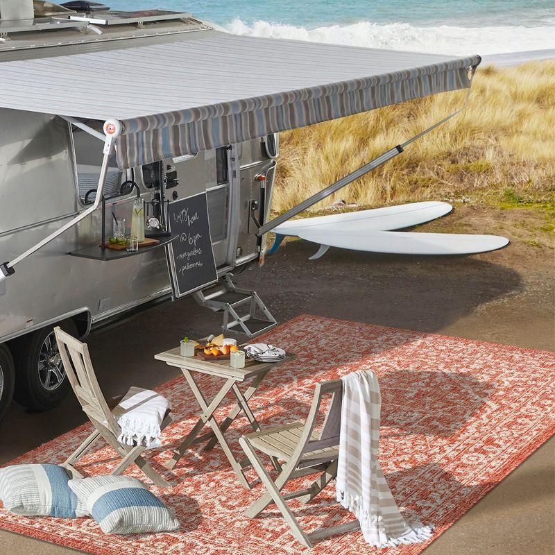 4'x6' Malta Bohemian Medallion Textured Weave Indoor/Outdoor Area Rug, Red/Taupe - JONATHAN Y