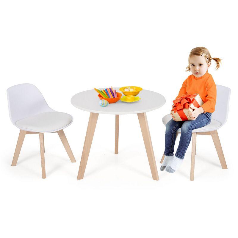 Costway Kids Table & 2 Chairs Set Modern Activity Play Table w/Beech Leg Cushion