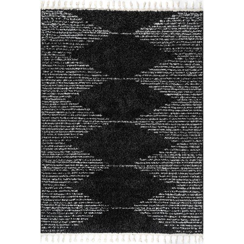 Braided Black Wool Moroccan Diamond Tassel 6'7"x9' Rug