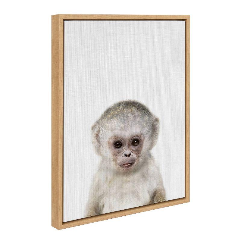 Natural Framed Canvas Art with Monkey Print for Kids