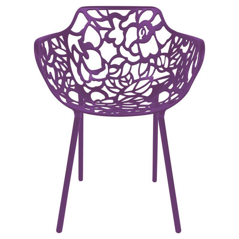 LeisureMod Devon Aluminum Stackable Outdoor Dining Armchair Set of 2, Purple